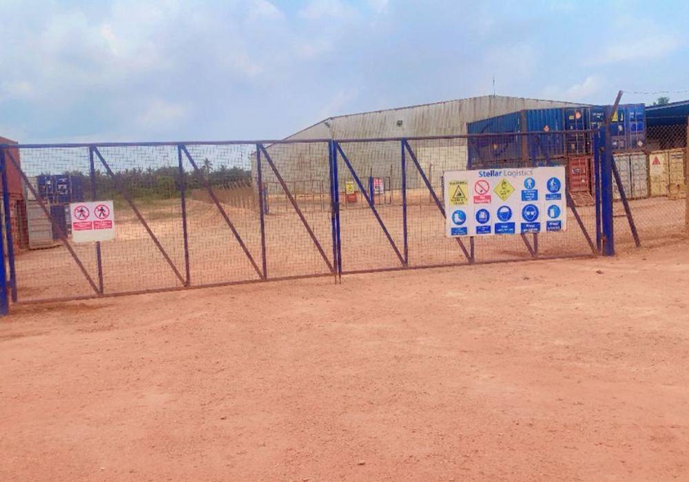 Gate of the Stellar open-yard site in Takoradi